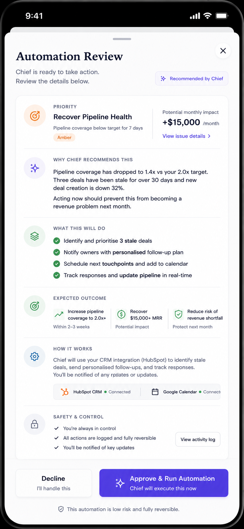 Chiefly automation review and approval screen